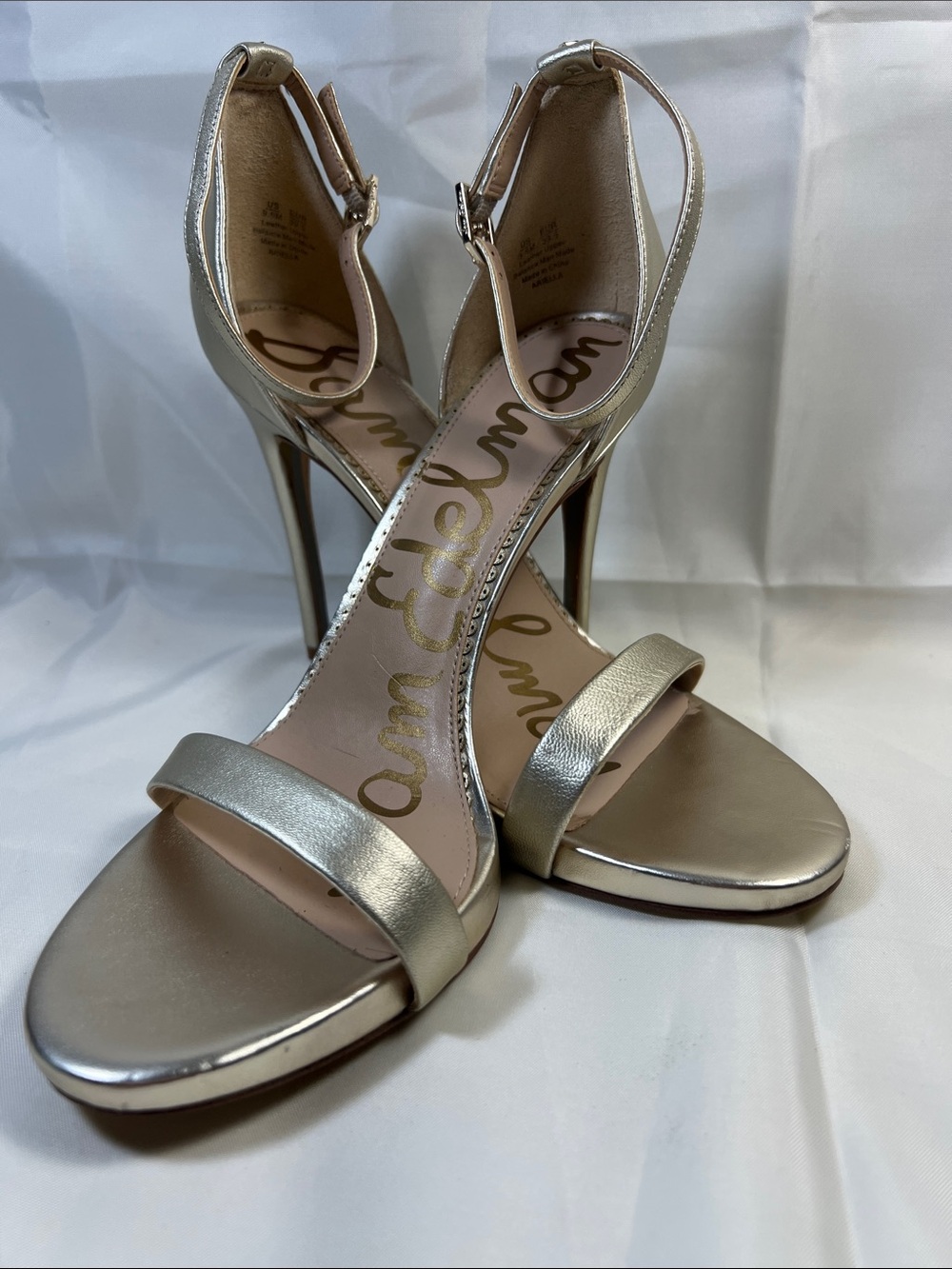 Sam Edelman Metallic Silver Ankle-Strap Stiletto Sandals